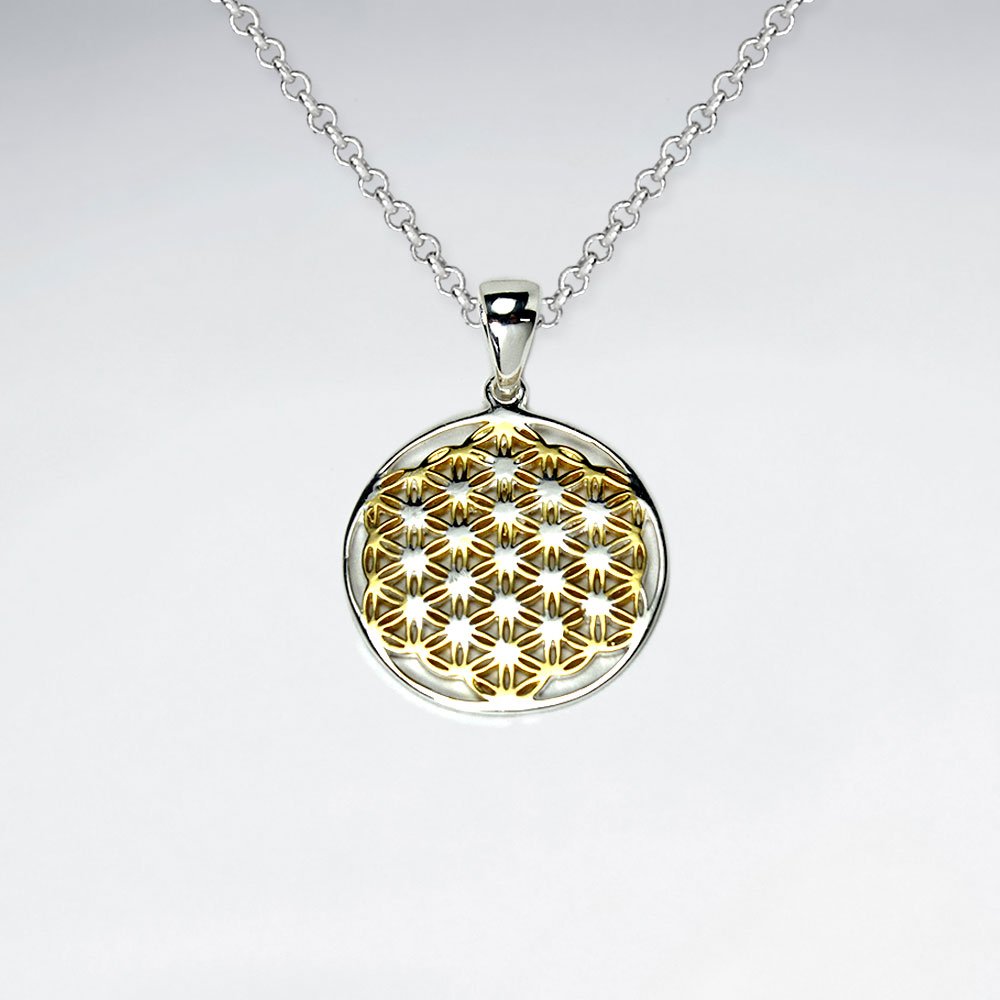 Silver Flower of Life Disc Pendant