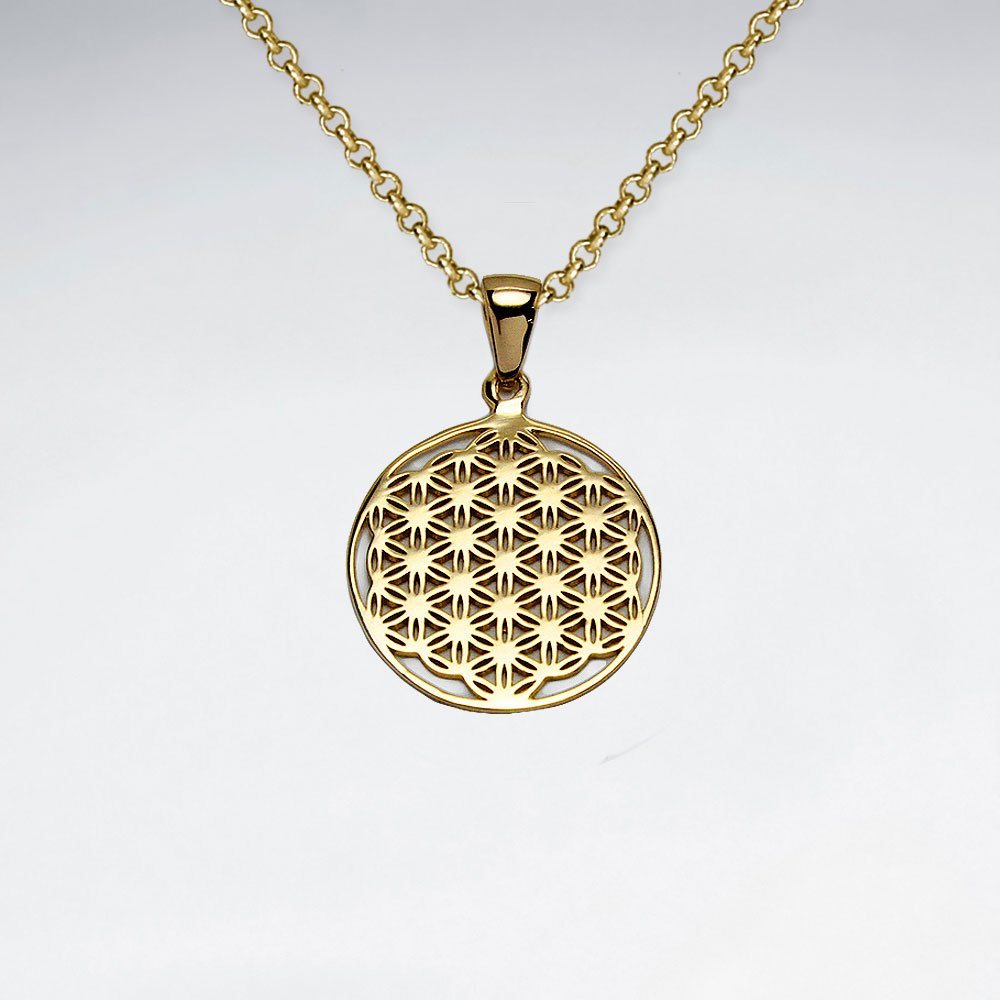 Silver Flower of Life Disc Pendant
