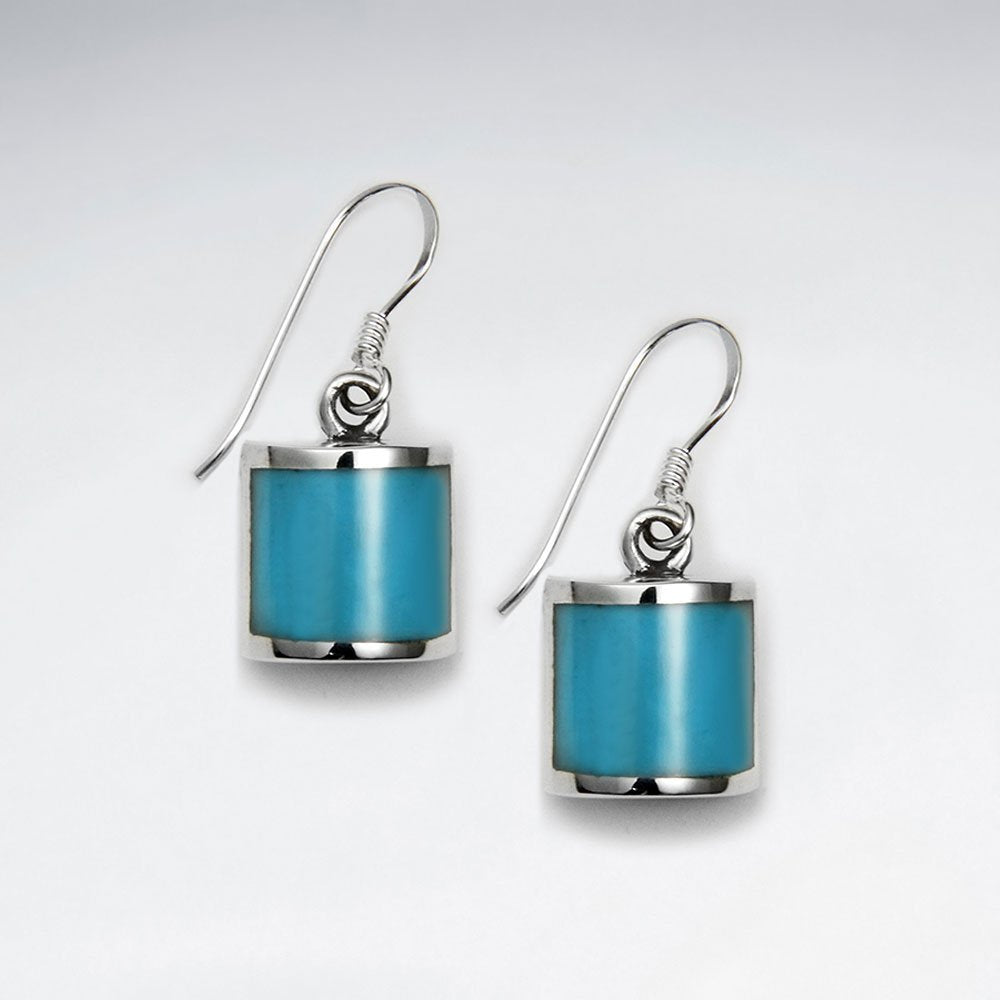 Square Dangling Blue Turquoise Silver Earring