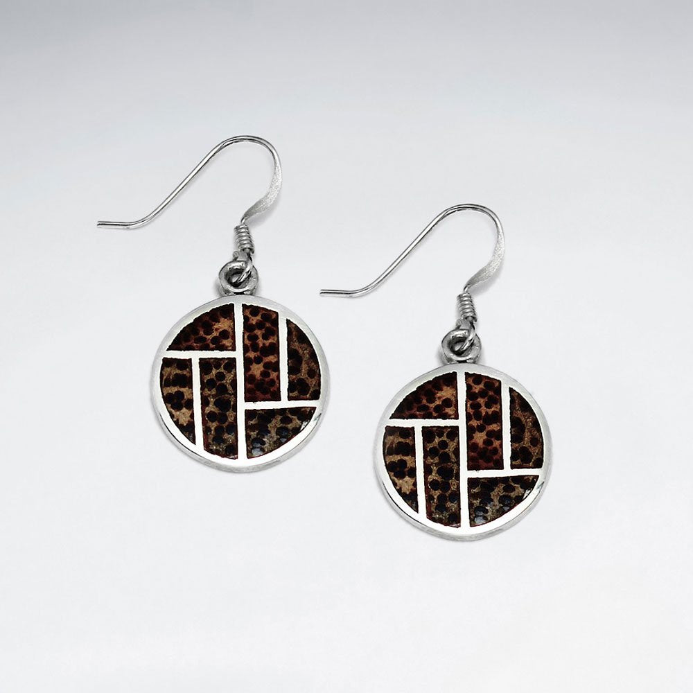 Round Palm Wood Silver Dangling Earring