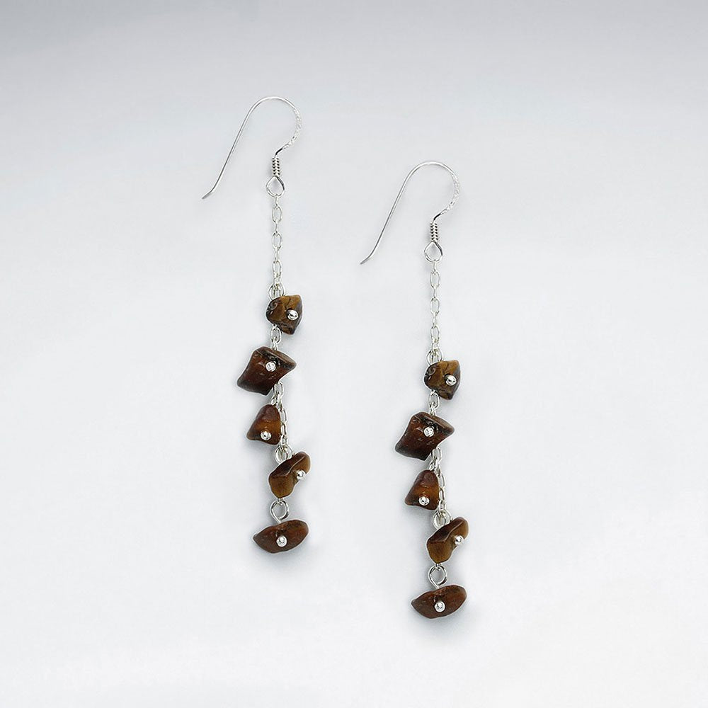 Black Stone Nugget Cascade Silver Earring
