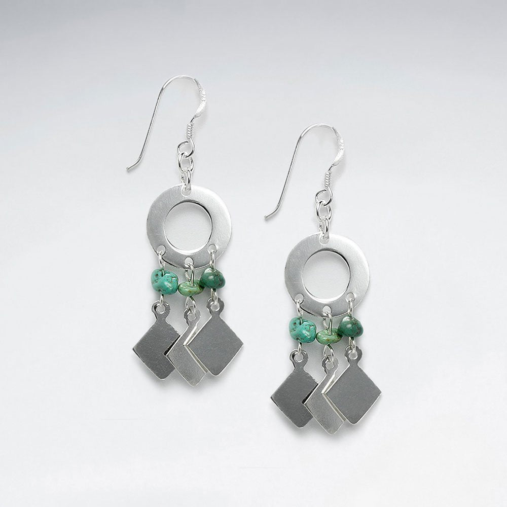 Sterling Silver Open Circle Chandelier Earrings Featuring Turquoise Gemstones