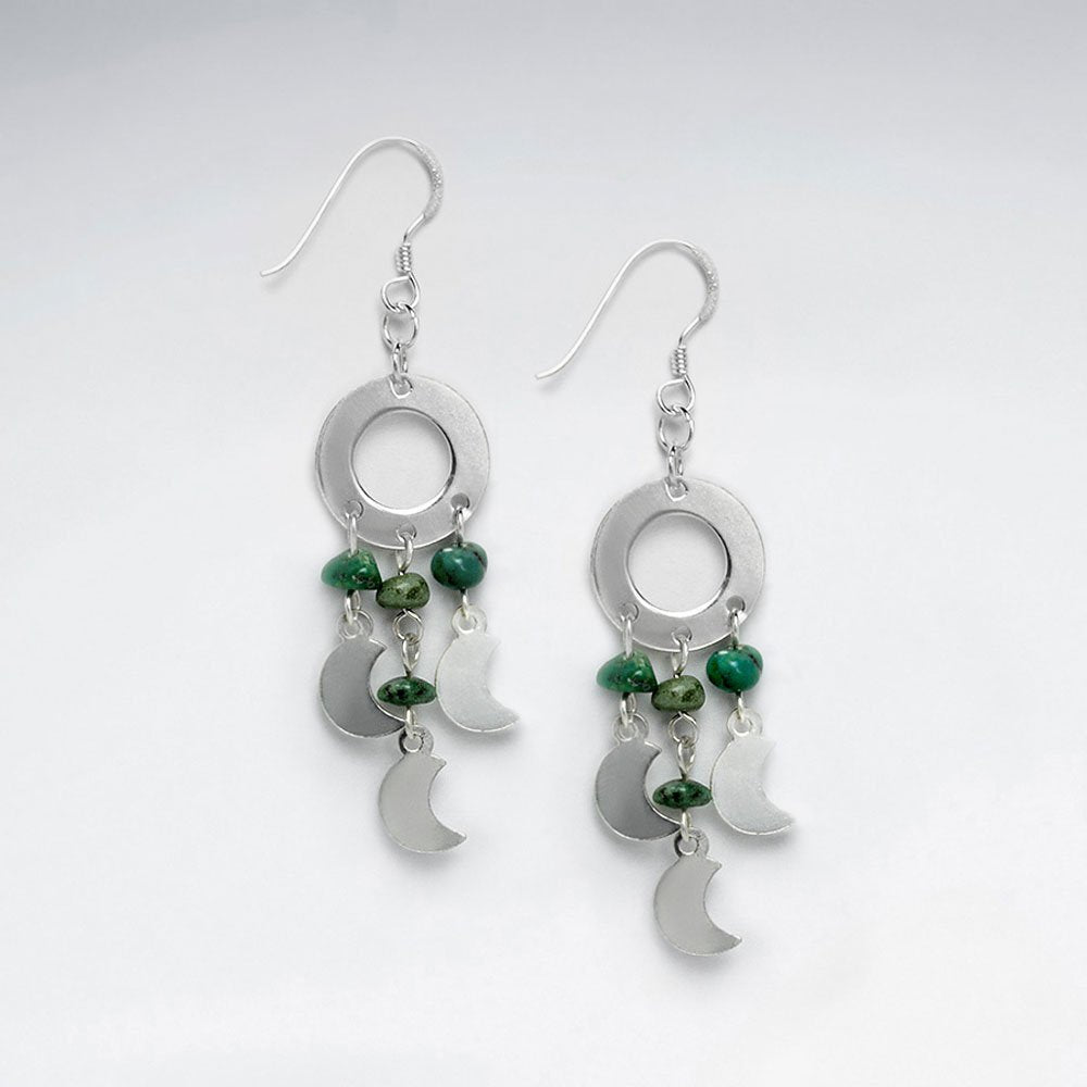 Stunning Silver Open Circle With Turquoise Drop Dangle Earrings
