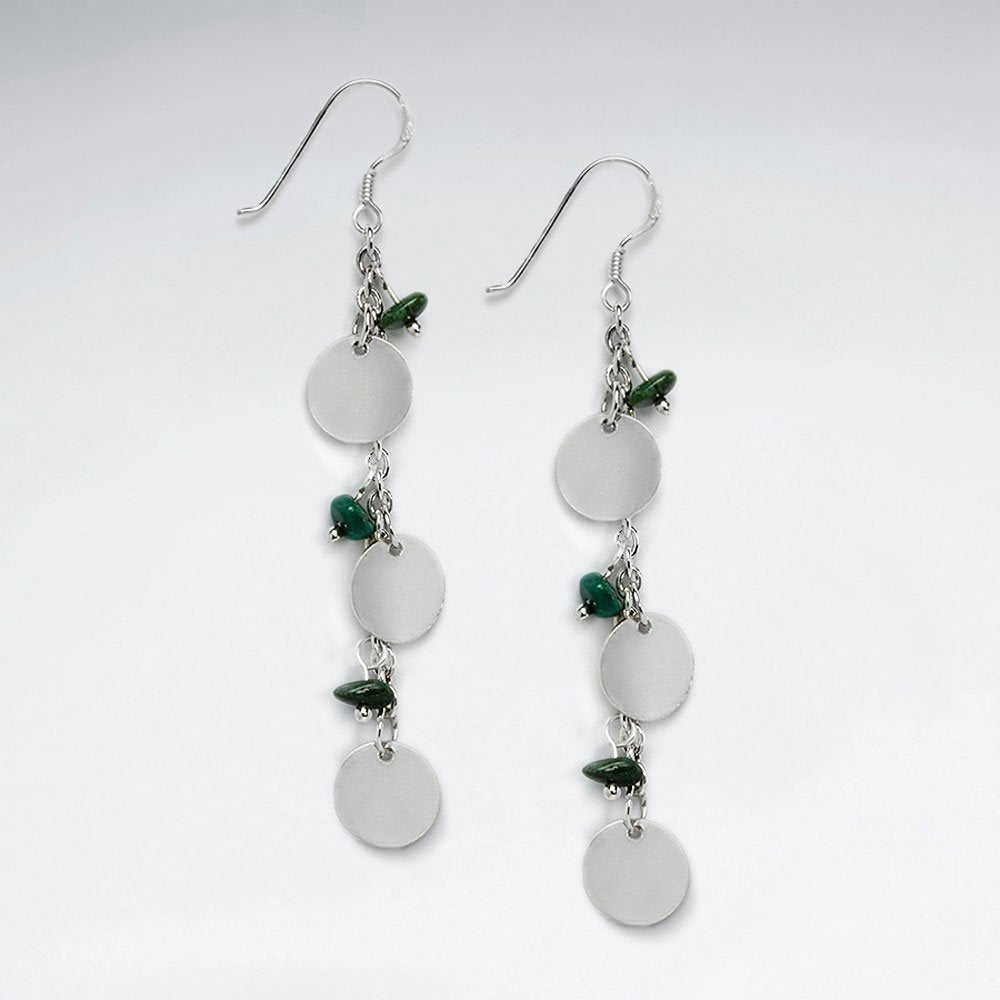 Green Turquoise Silver Cascade Dangle Earrings