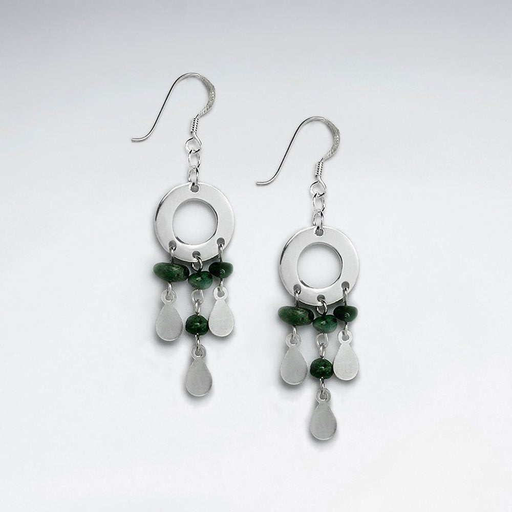 Open Circle Silver and Turquoise Gemstone Chandelier Earrings