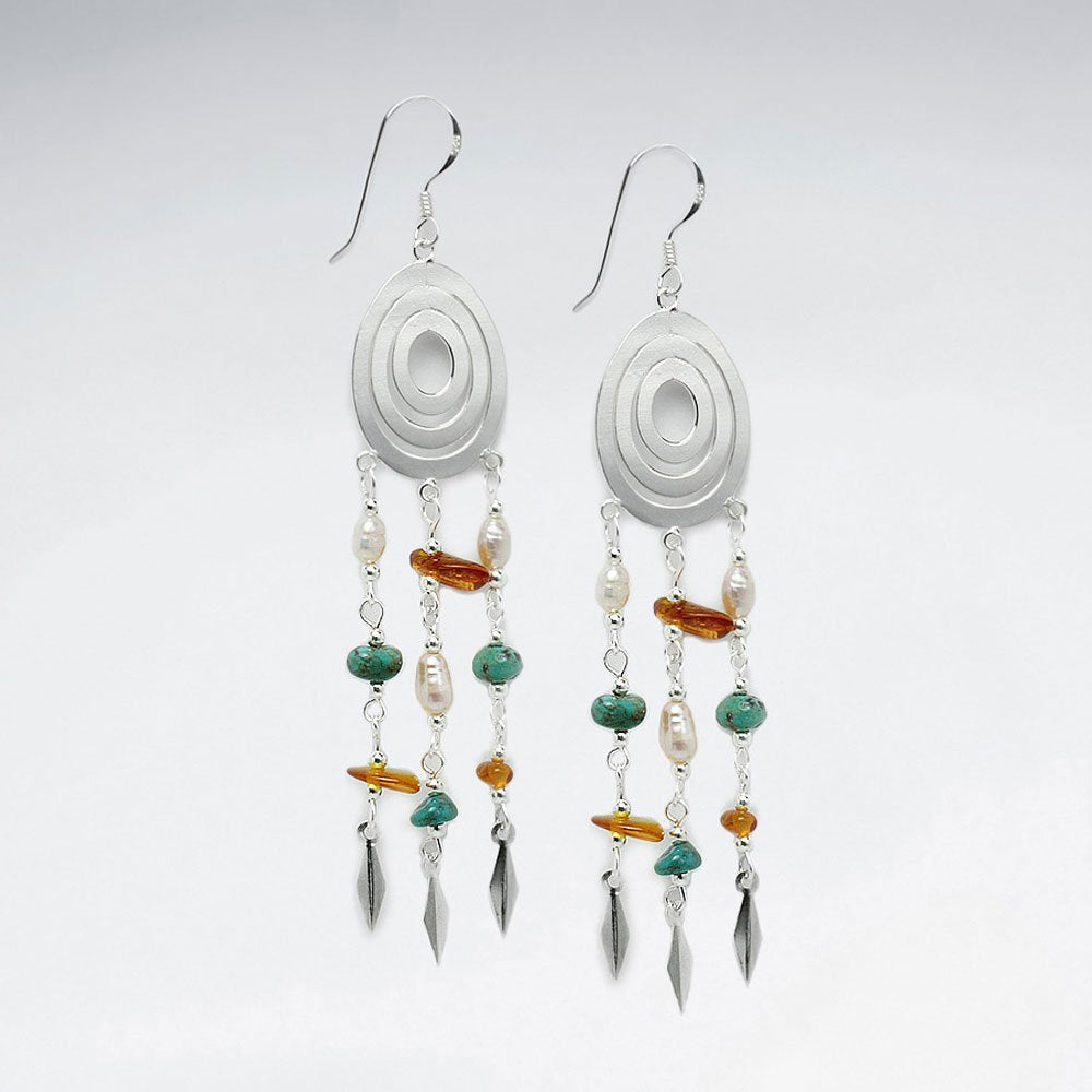 Bold Dangle Earrings with Sterling Silver and Multi-Color Mix Stone Accents