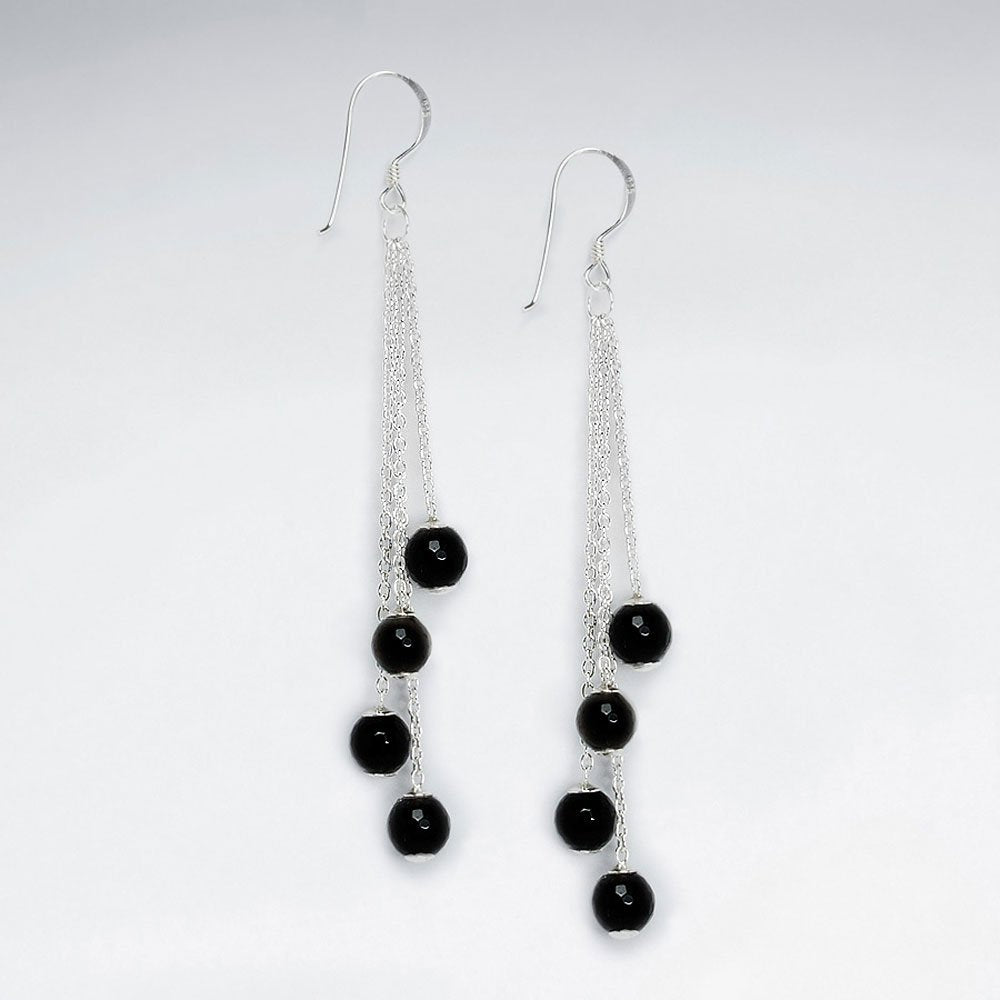 Round Faceted Amethyst Cascaded Silver Dangling Earring