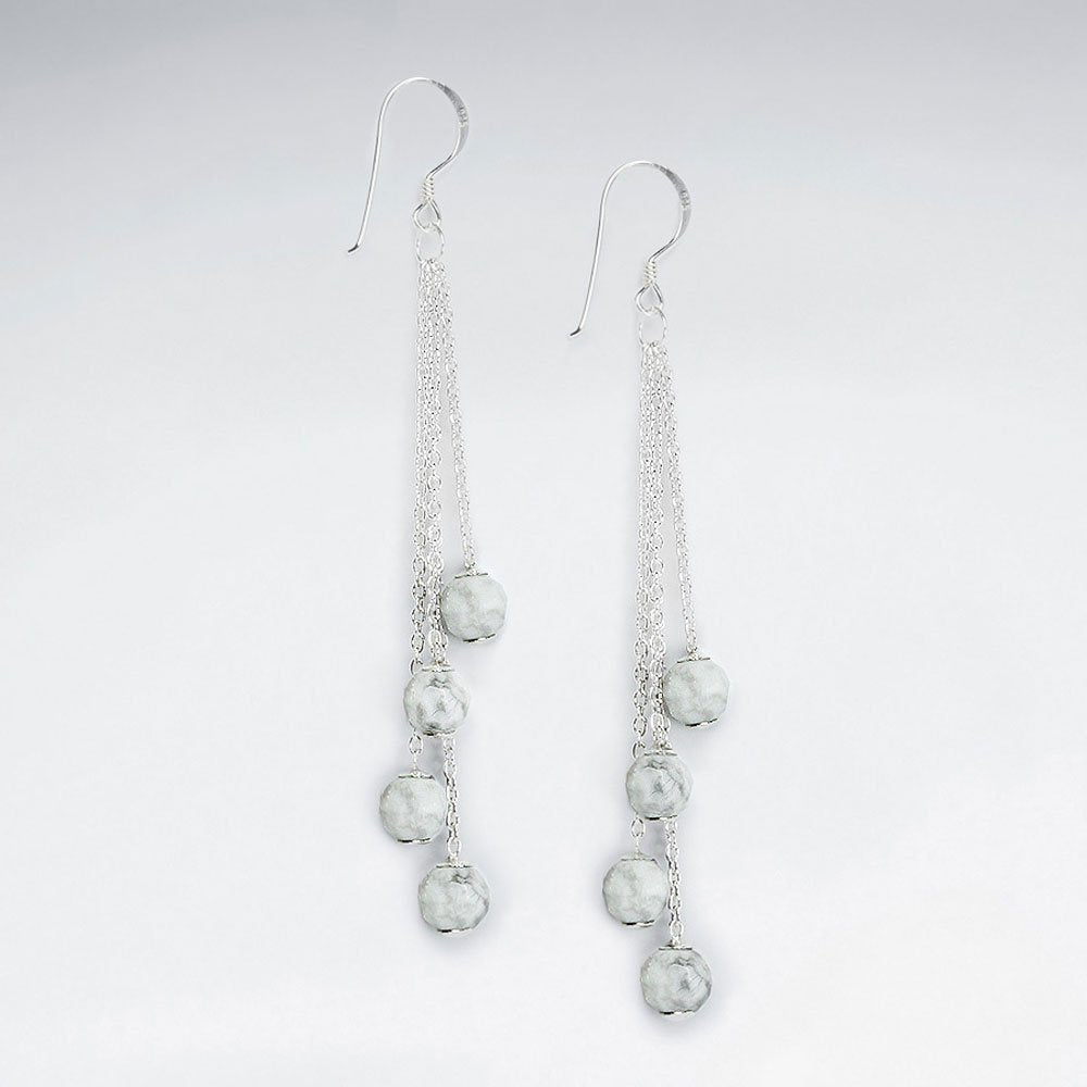Round Faceted Amethyst Cascaded Silver Dangling Earring