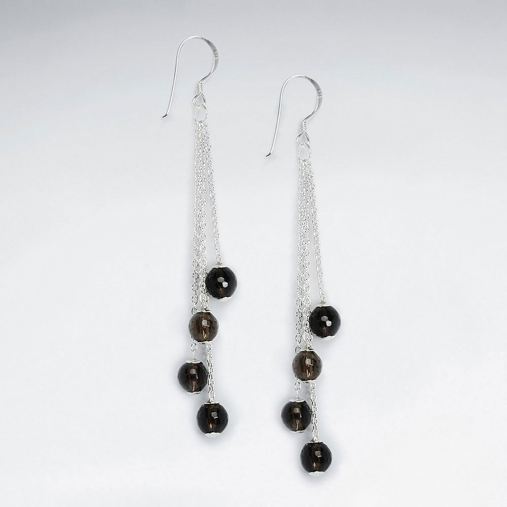 Round Faceted Amethyst Cascaded Silver Dangling Earring