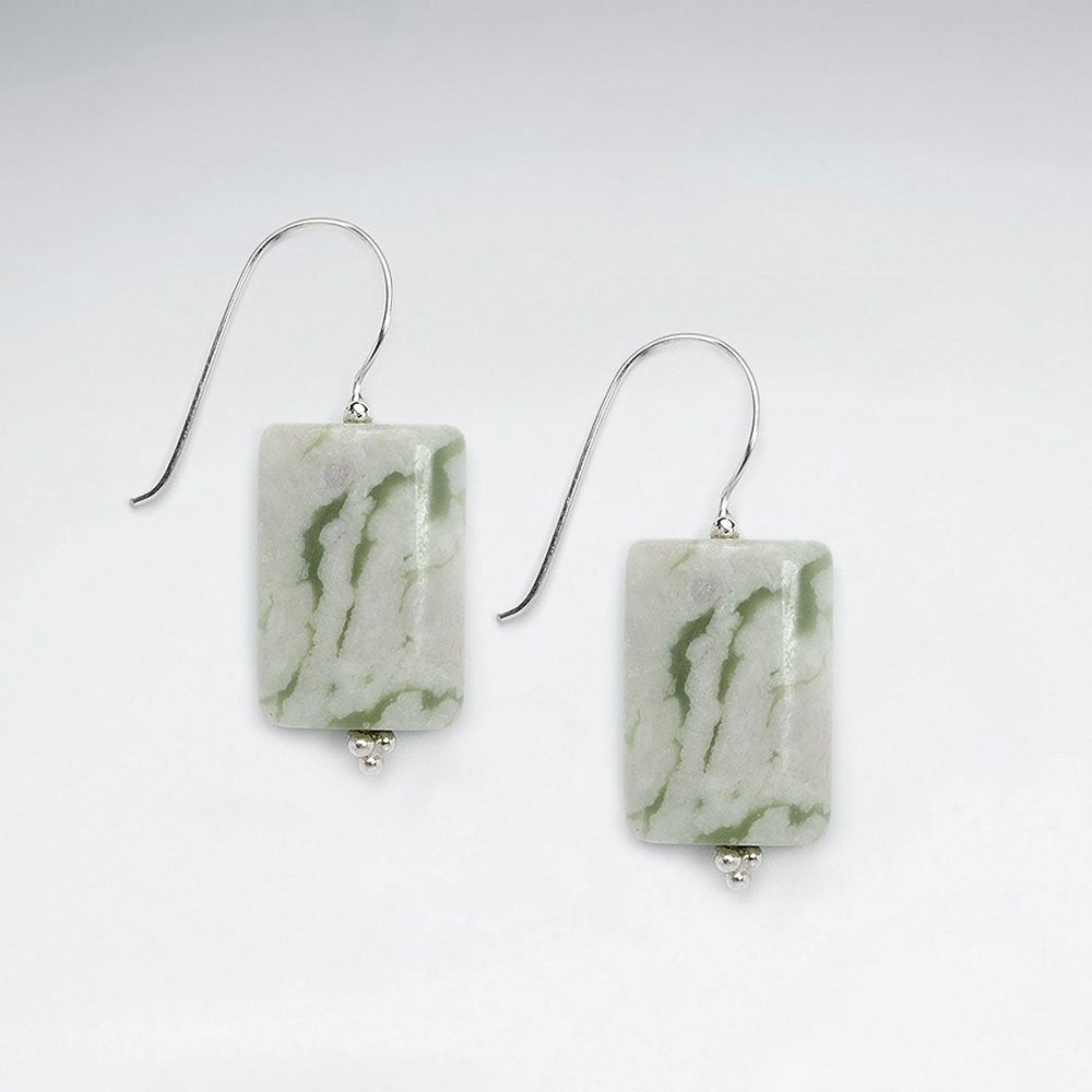 Square Green Jasper Silver Dangling Earring