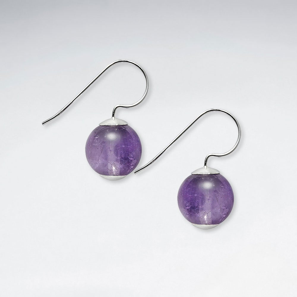 12 mm Round Amethyst Silver Hook Earring