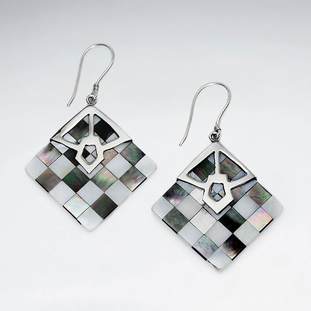 Square Lattice Shell Silver Earring