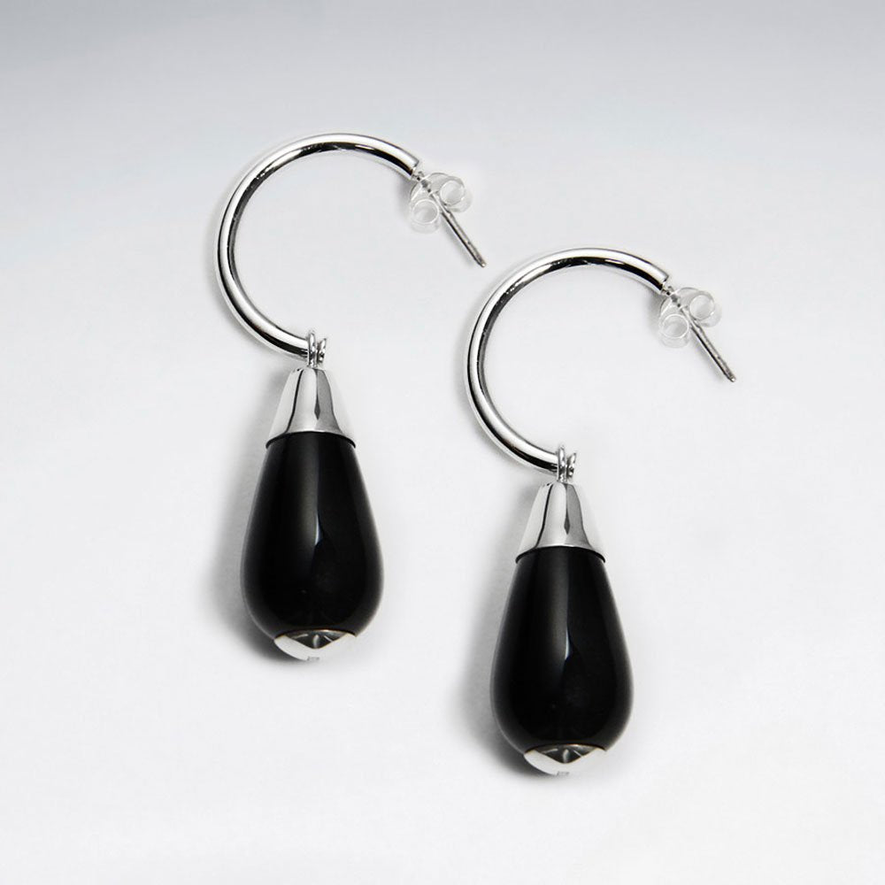 Drop Faceted Black Stone Earring