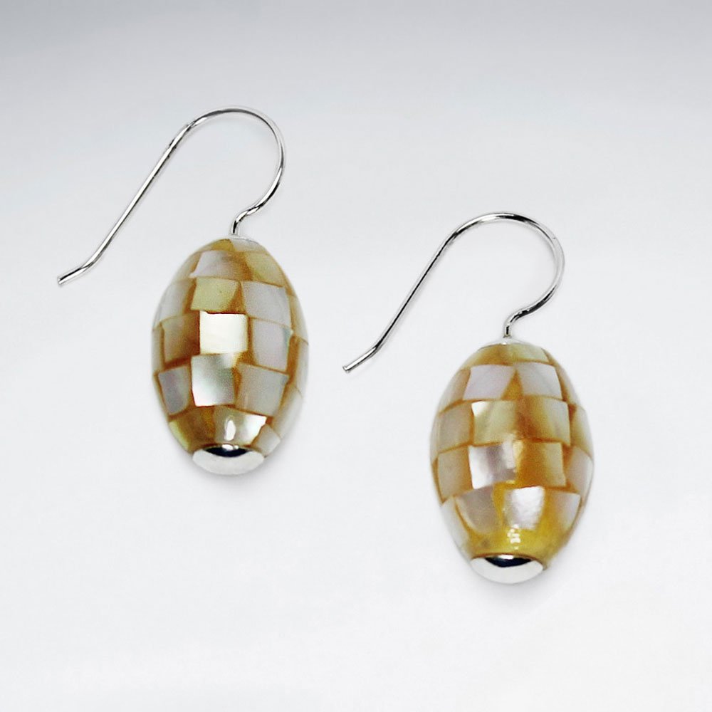 Oval Mother Of Pearl Dangling Silver Earring