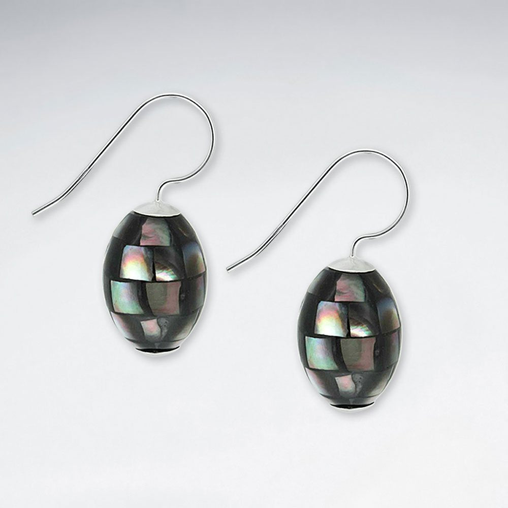 Oval Mother Of Pearl Dangling Silver Earring