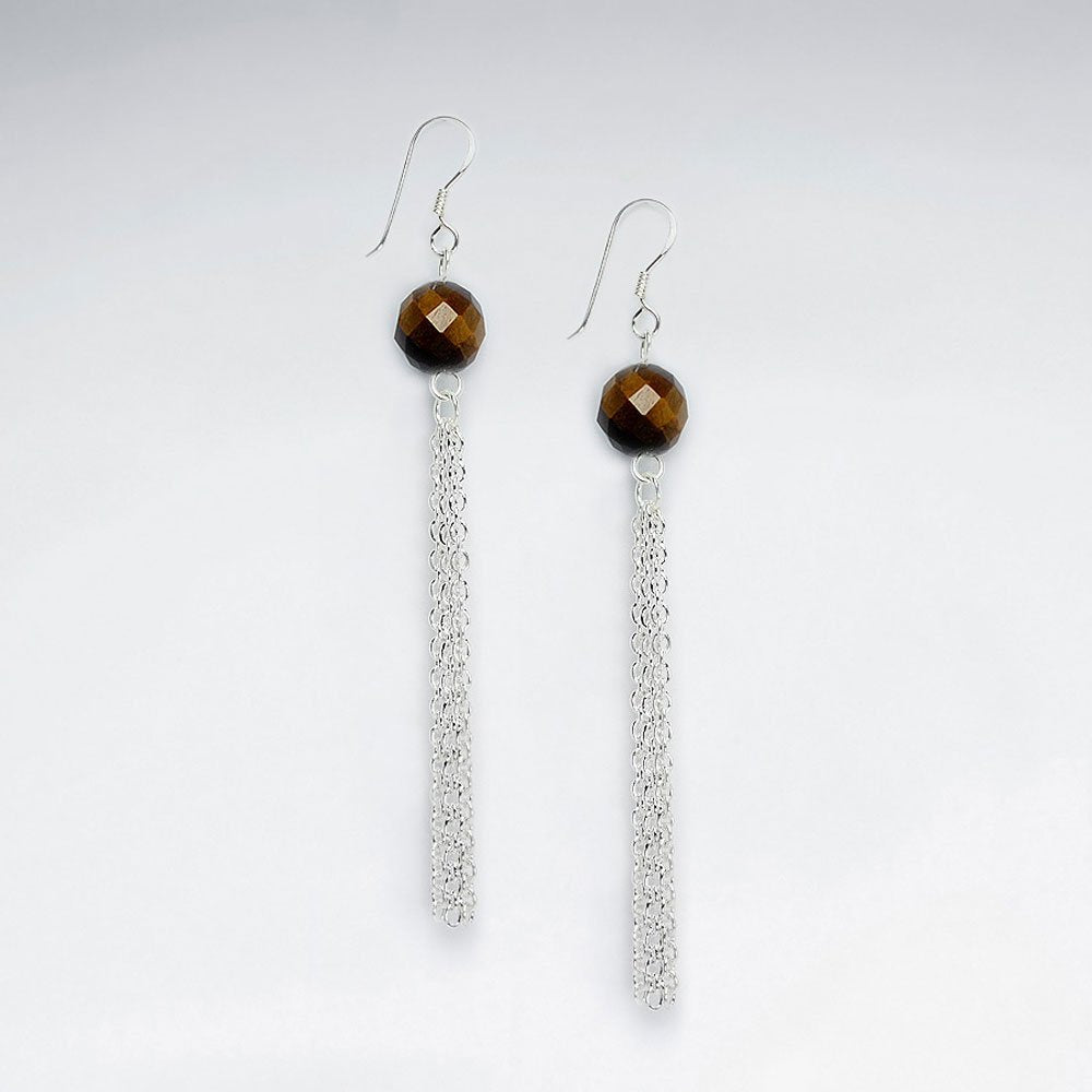 Elegant Blue Stone Earrings With Silver Dangle Chain and Shepherds Hook