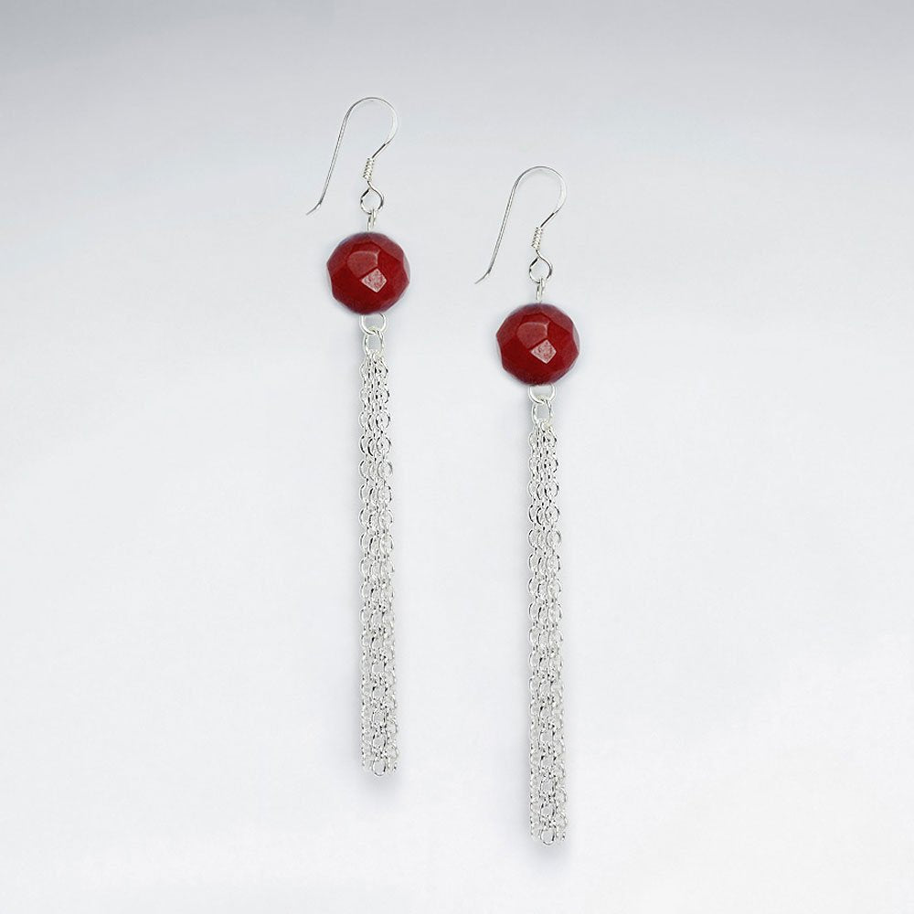 Elegant Blue Stone Earrings With Silver Dangle Chain and Shepherds Hook
