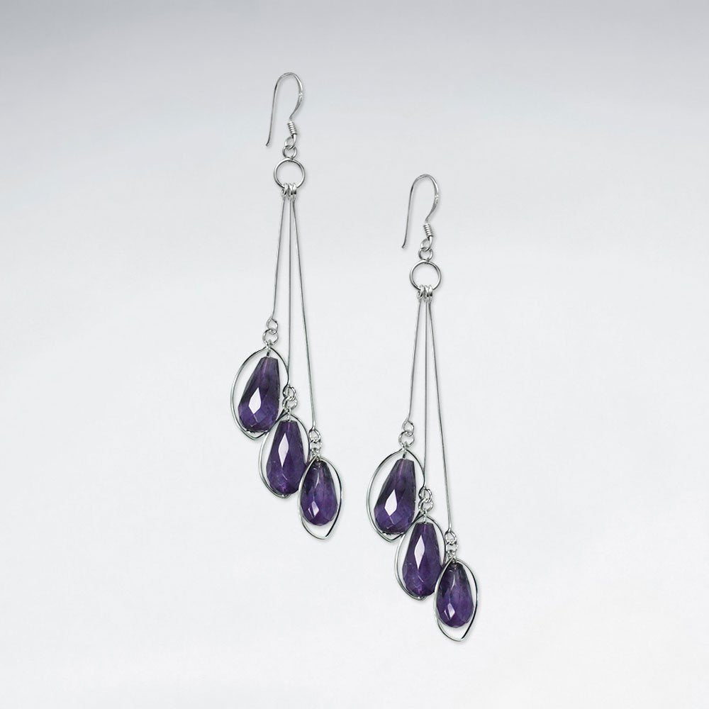 Triple Faceted Amethyst Dangling Earring