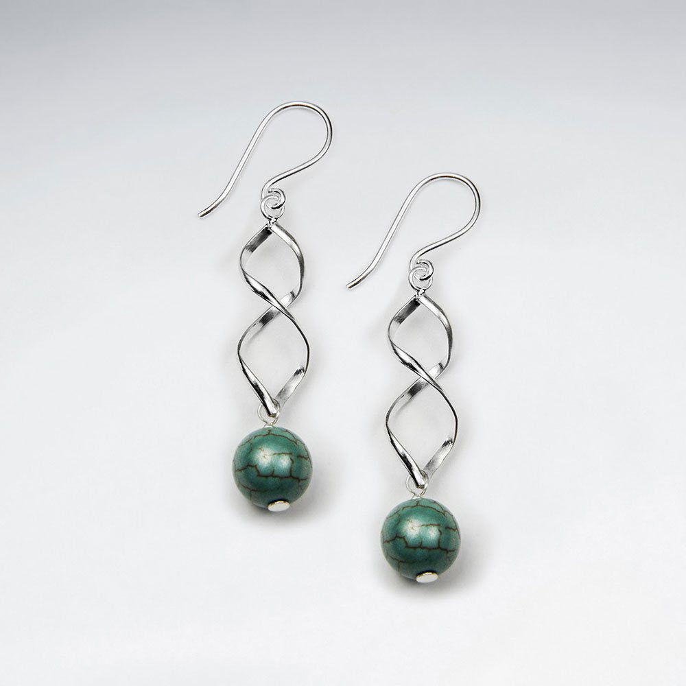 Twisted Silver Earring With Dangling Turquoise