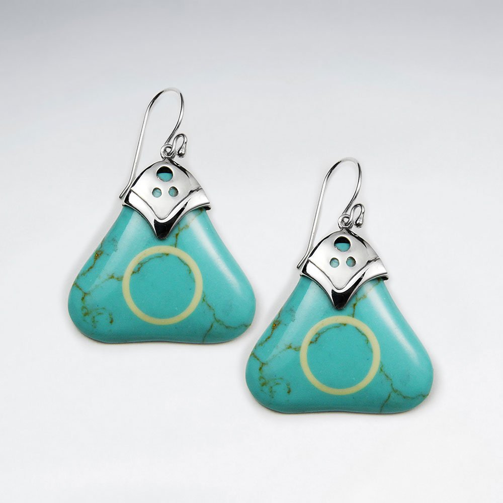 Rounded Dangling Triangle Howlite Silver Earring