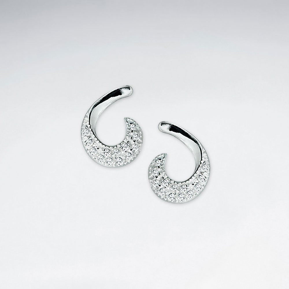 Stunning Sterling Silver Swoop Hook Cubic Zerconia Stud Earrings