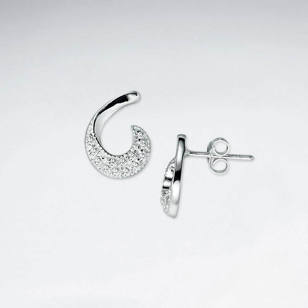 Stunning Sterling Silver Swoop Hook Cubic Zerconia Stud Earrings
