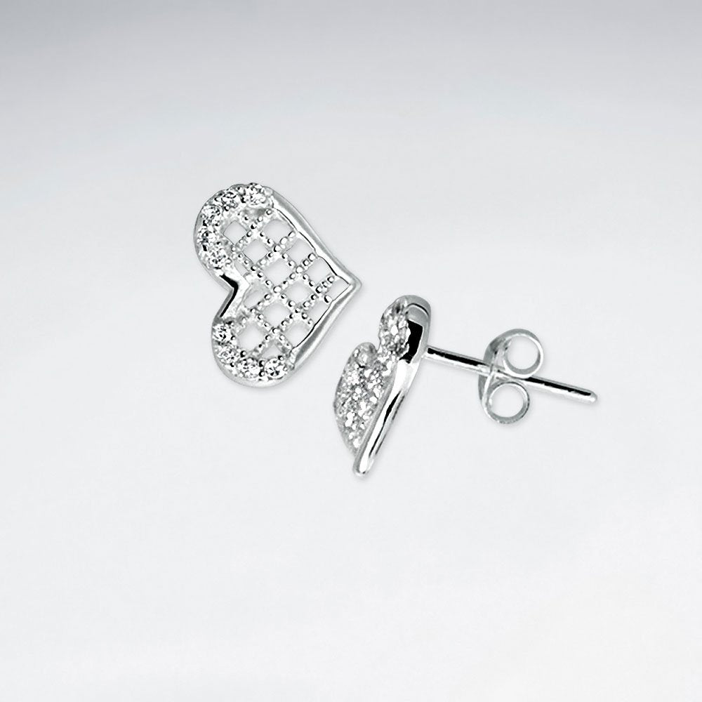 CZ Heart Stud Silver Earring