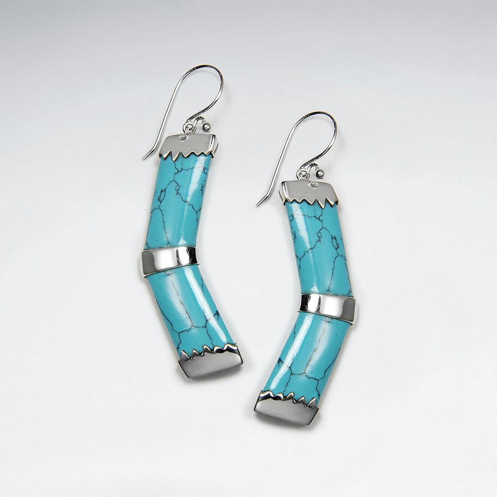 Forward Shape Blue Howlite Silver Dangling Earring