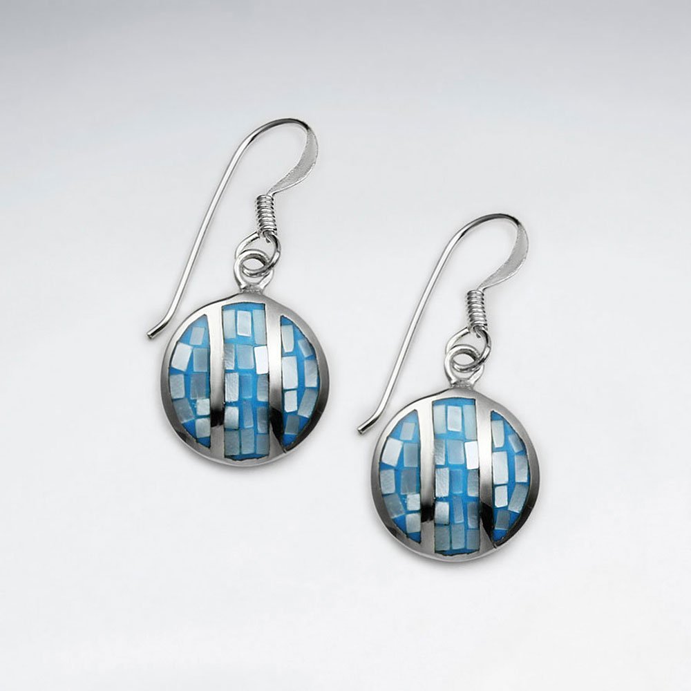 Blue Shell Round Dangling Silver Earring