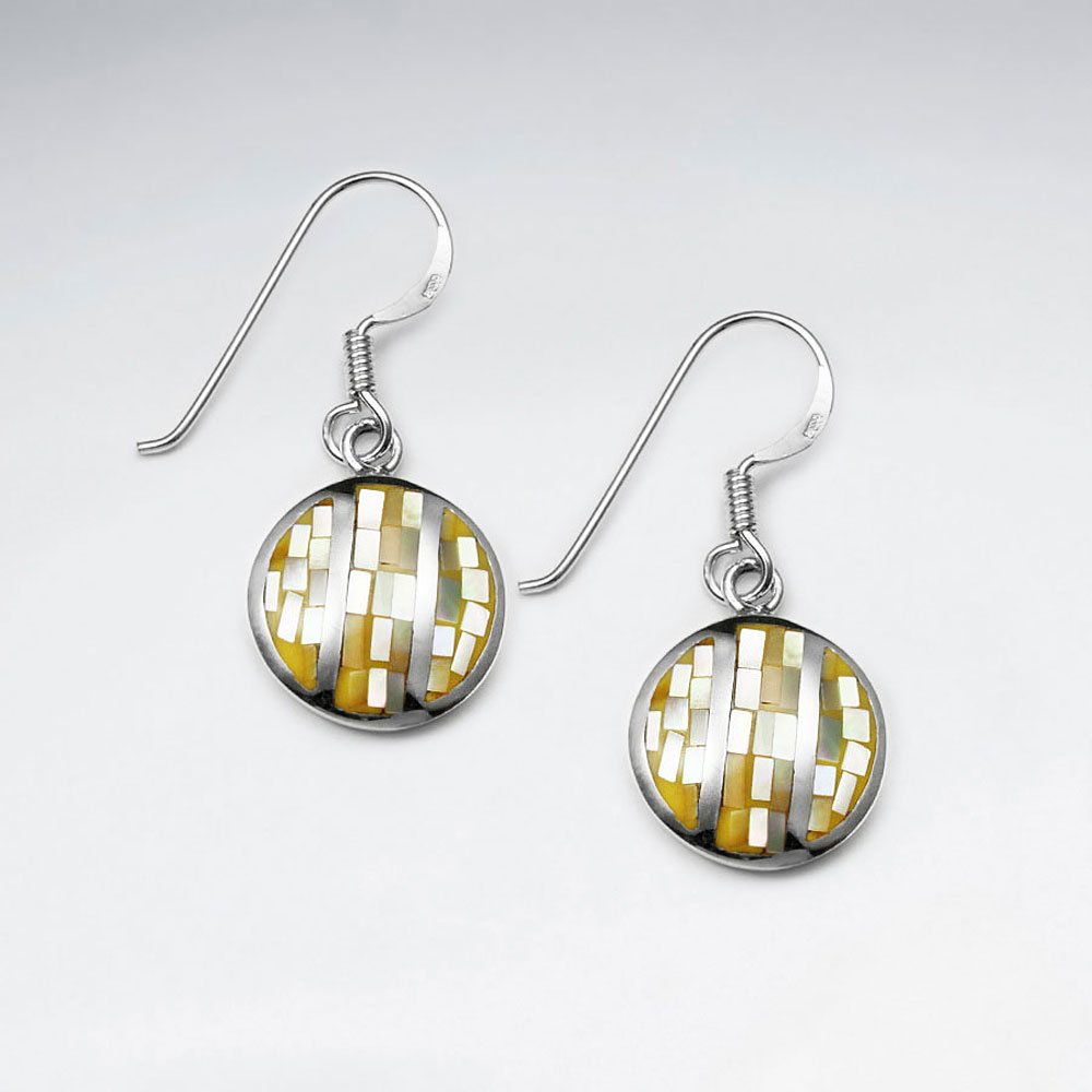 Blue Shell Round Dangling Silver Earring