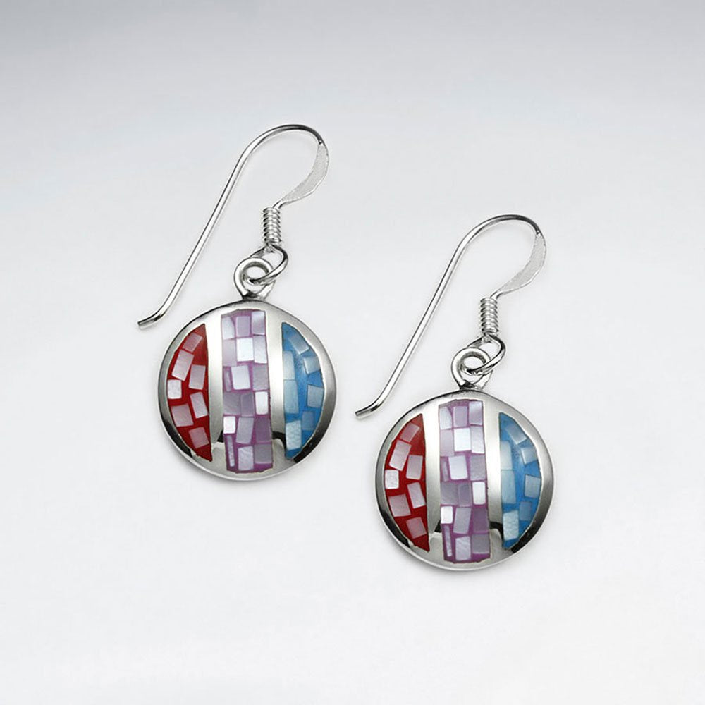 Blue Shell Round Dangling Silver Earring