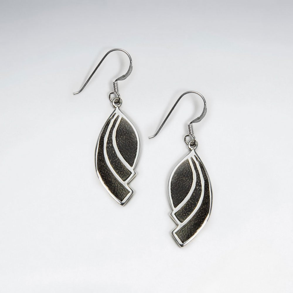 Dangling Black Wood Leaf Silver Earring