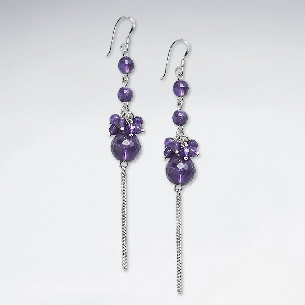 Clustered Dangling Amethyst Silver Earring