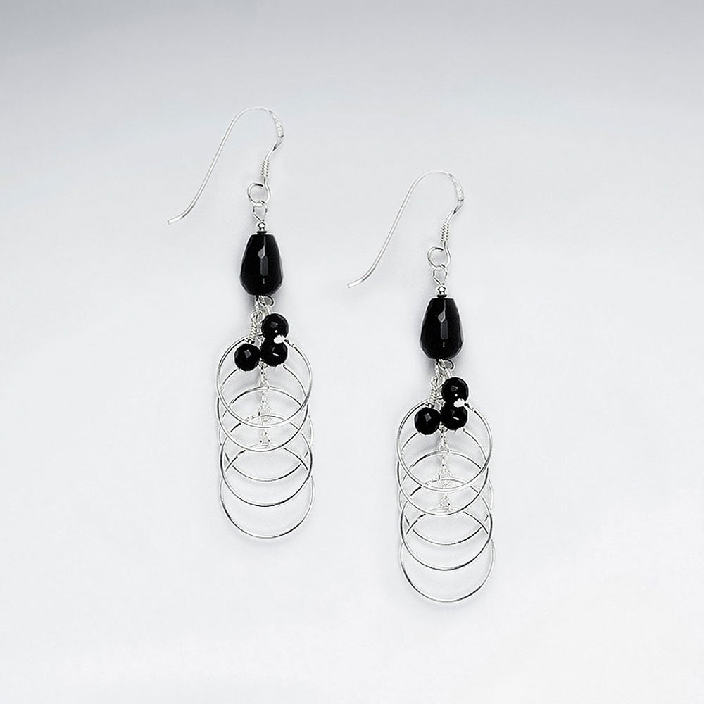 Drop Amethyst Silver Earring With Layered Open Circle