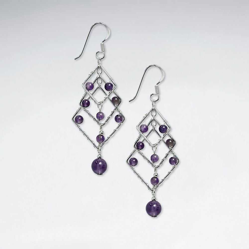 Layered Rhombus Amethyst Silver Dangling Silver Earring