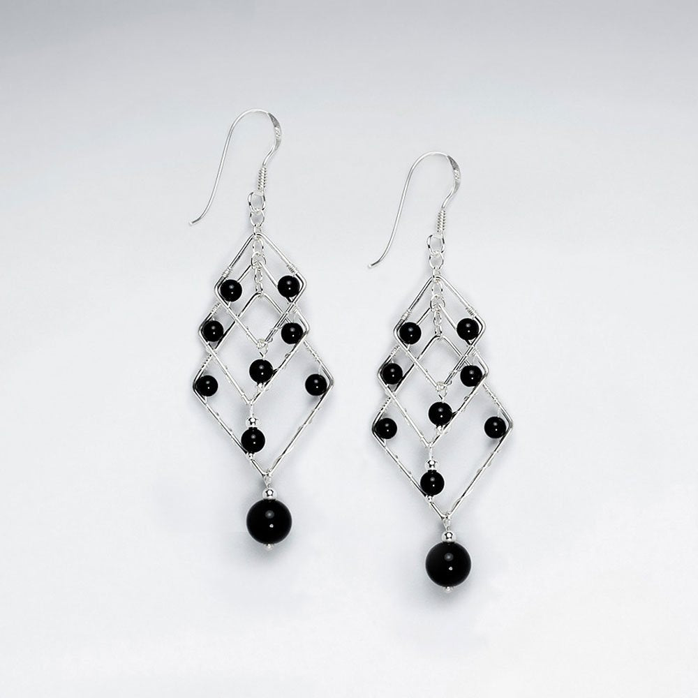 Layered Rhombus Amethyst Silver Dangling Silver Earring