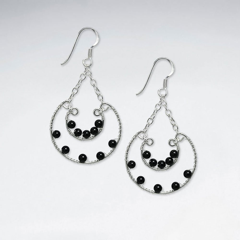 Dangling Basket Silver Earring With Black Stone