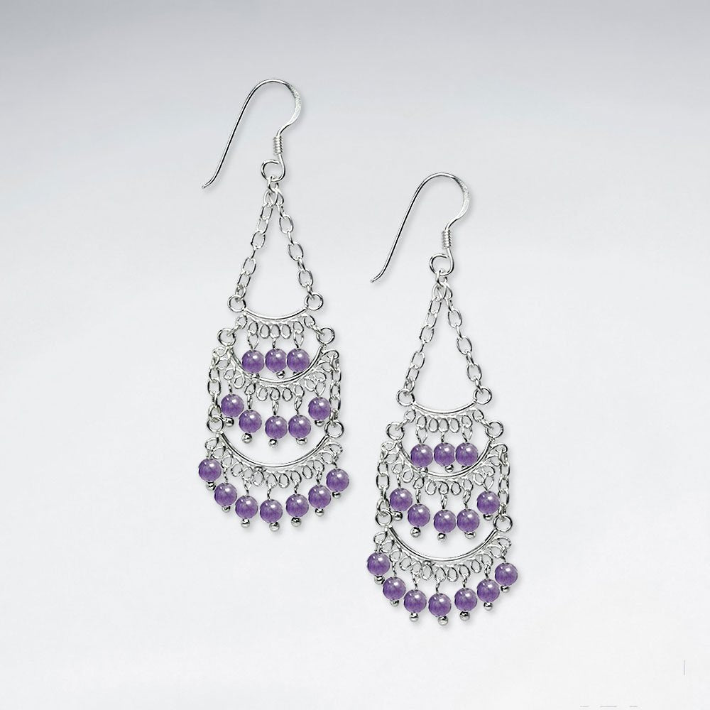 Chandelier Silver Earring With Small Round Amethyst