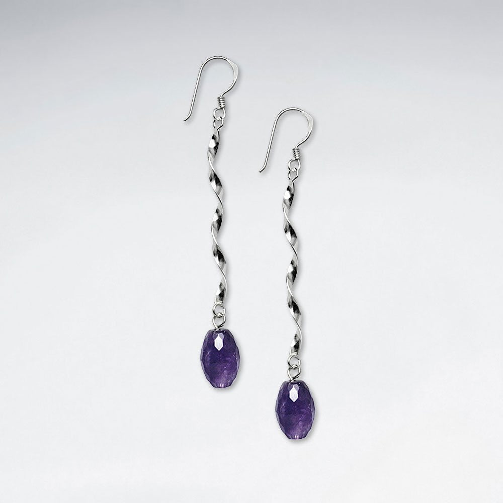 Elegant Sterling Silver Dangle Earrings With Purple Amethyst Stones