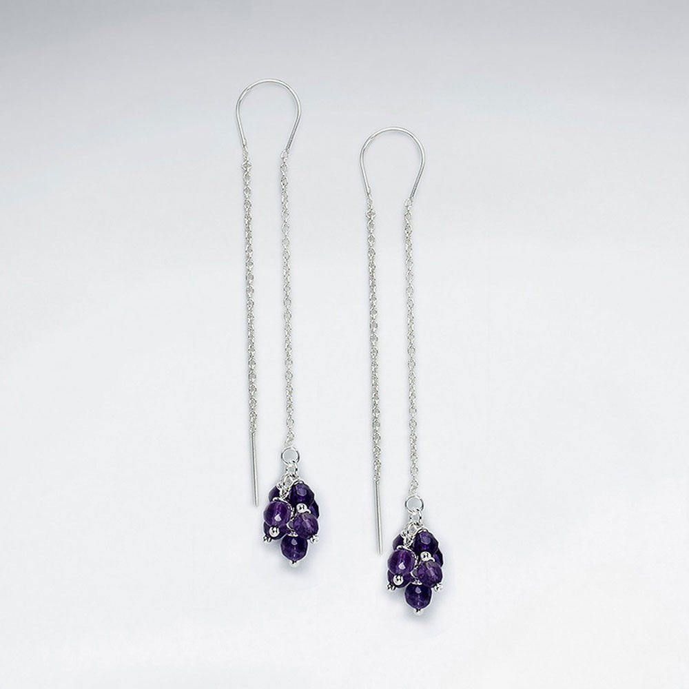 Sterling Silver Threader Purple Amethyst Dangle Earrings