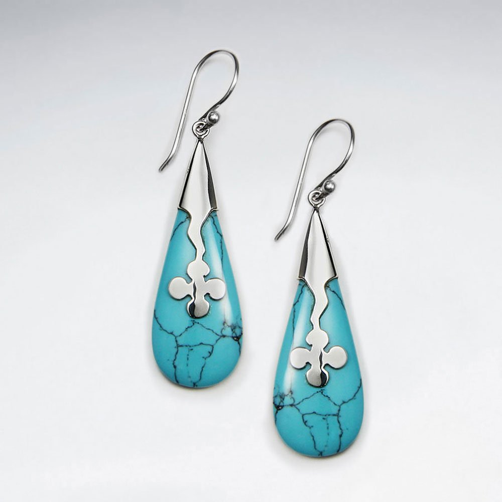 Drop Shape Blue Howlite Silver Earring