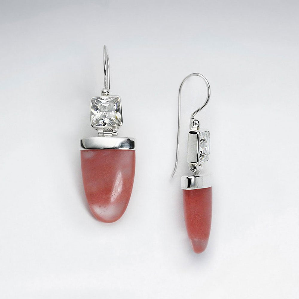 Drop Rose Quartz Silver Earring