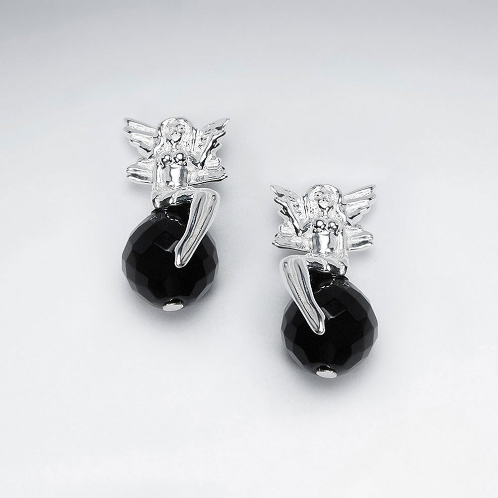 Fairy Silver Stud Earring With Black Stone