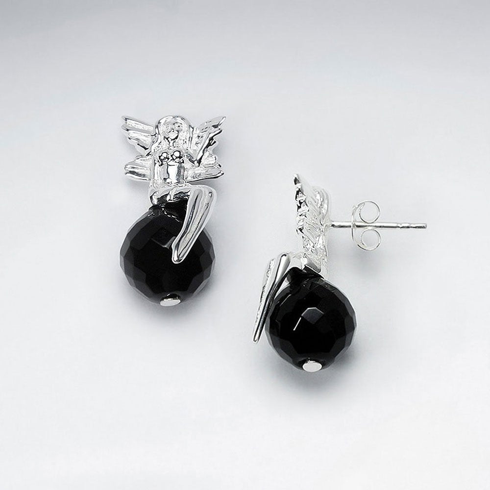 Fairy Silver Stud Earring With Black Stone