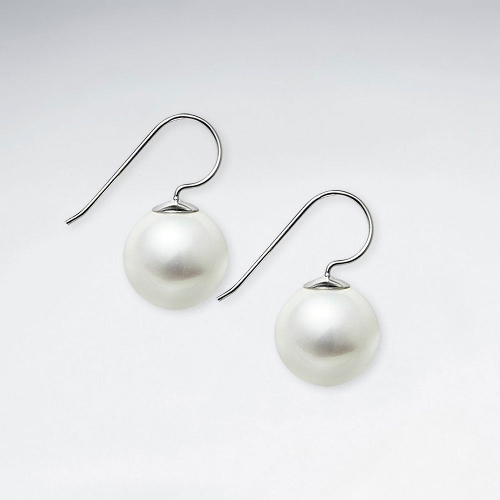 14 mm Round White Pearl Dangling Earring