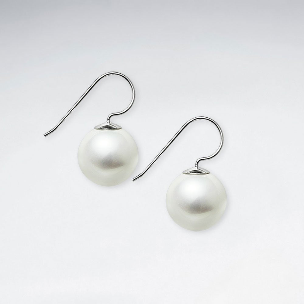 14 mm Round White Pearl Dangling Earring