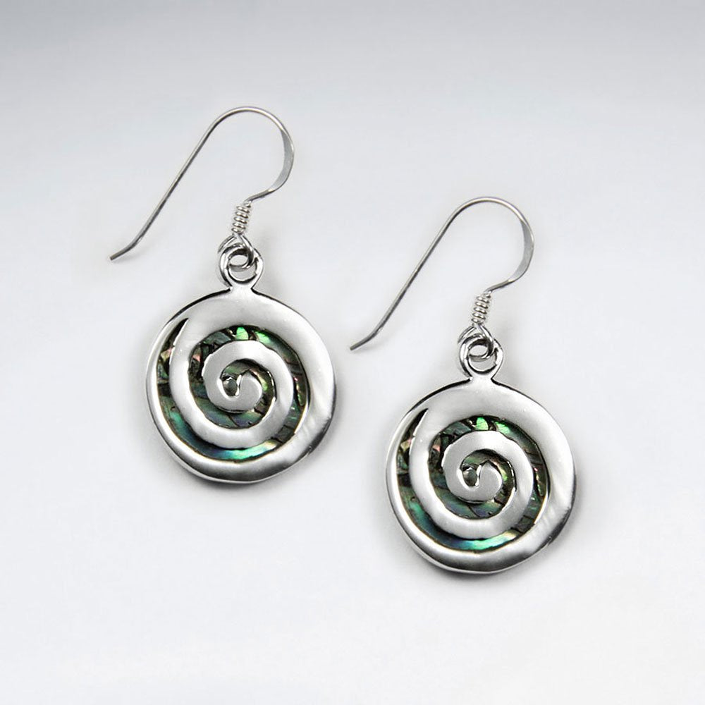 Round Abalone Earring With Spiral Silver Mask