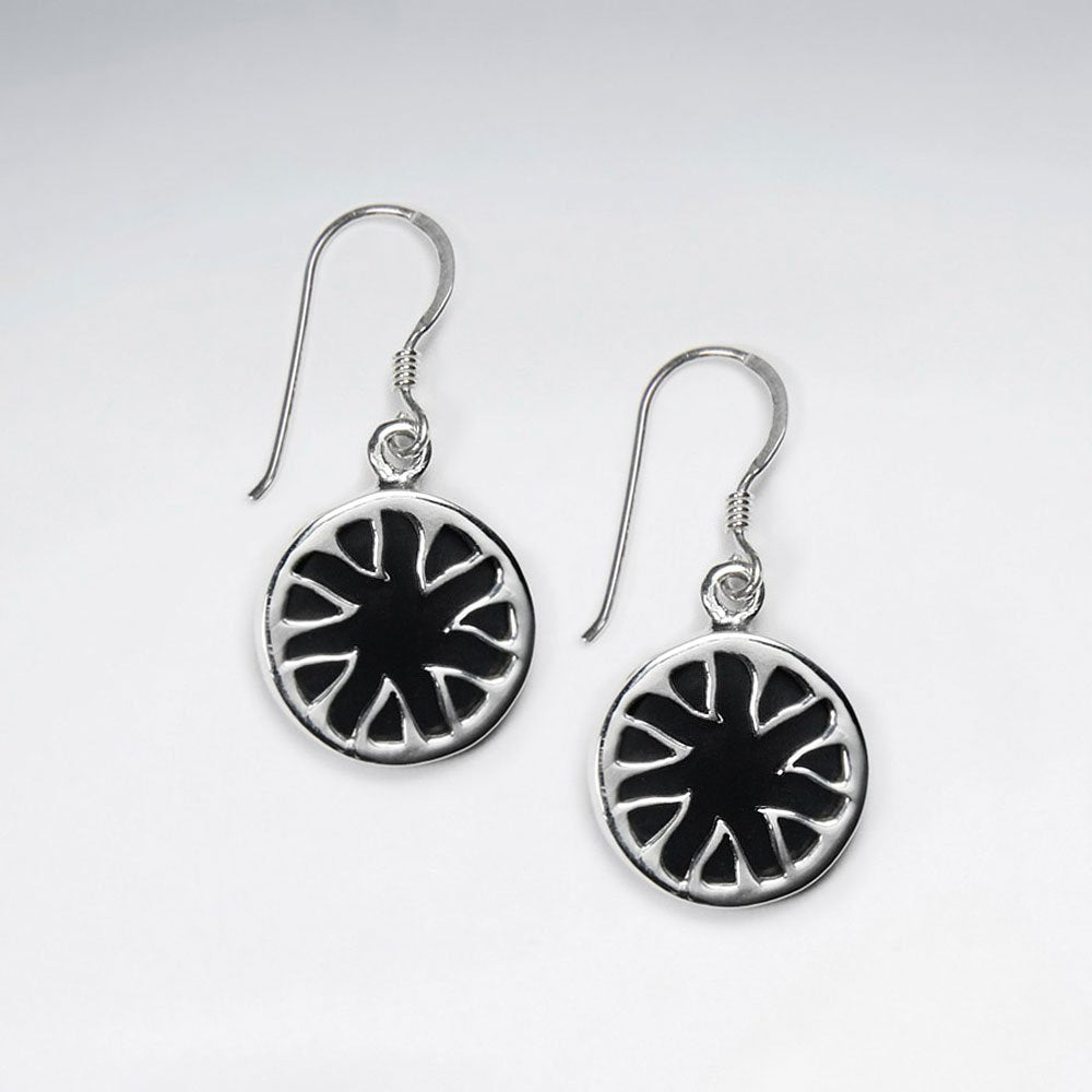 Black Stone Disk Silver Earring With Triangle Edge