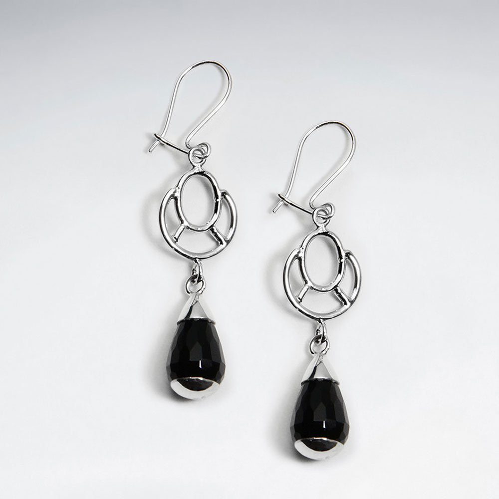 Open Design Sterling Silver Black Gemstone Dangle Earrings