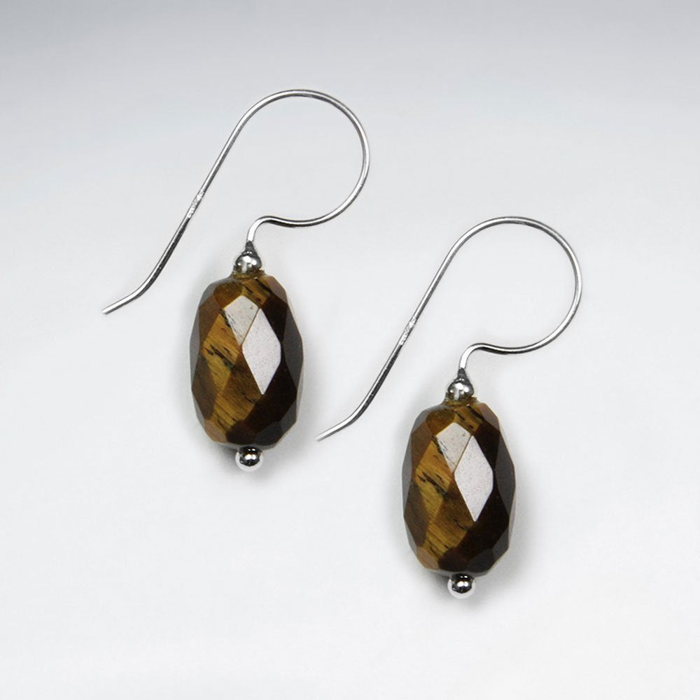 Oval Tiger Eye Faceted Silver Dangling Earring